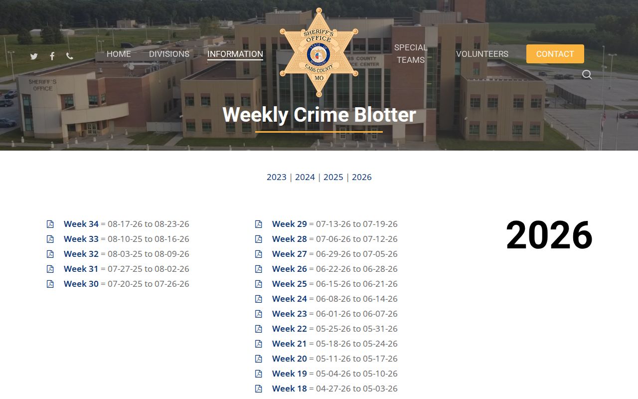 Cass County weekly crime blotter for recent arrest-record context